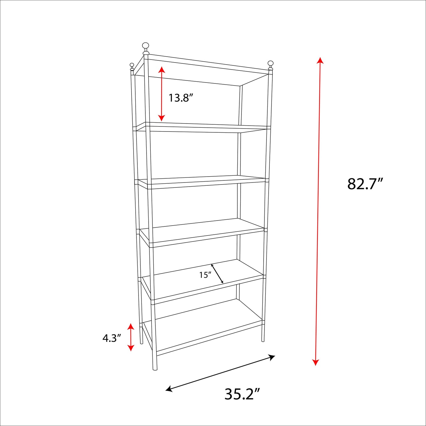 Nuva 5-Tier Stainless Steel Etagere Bookcase