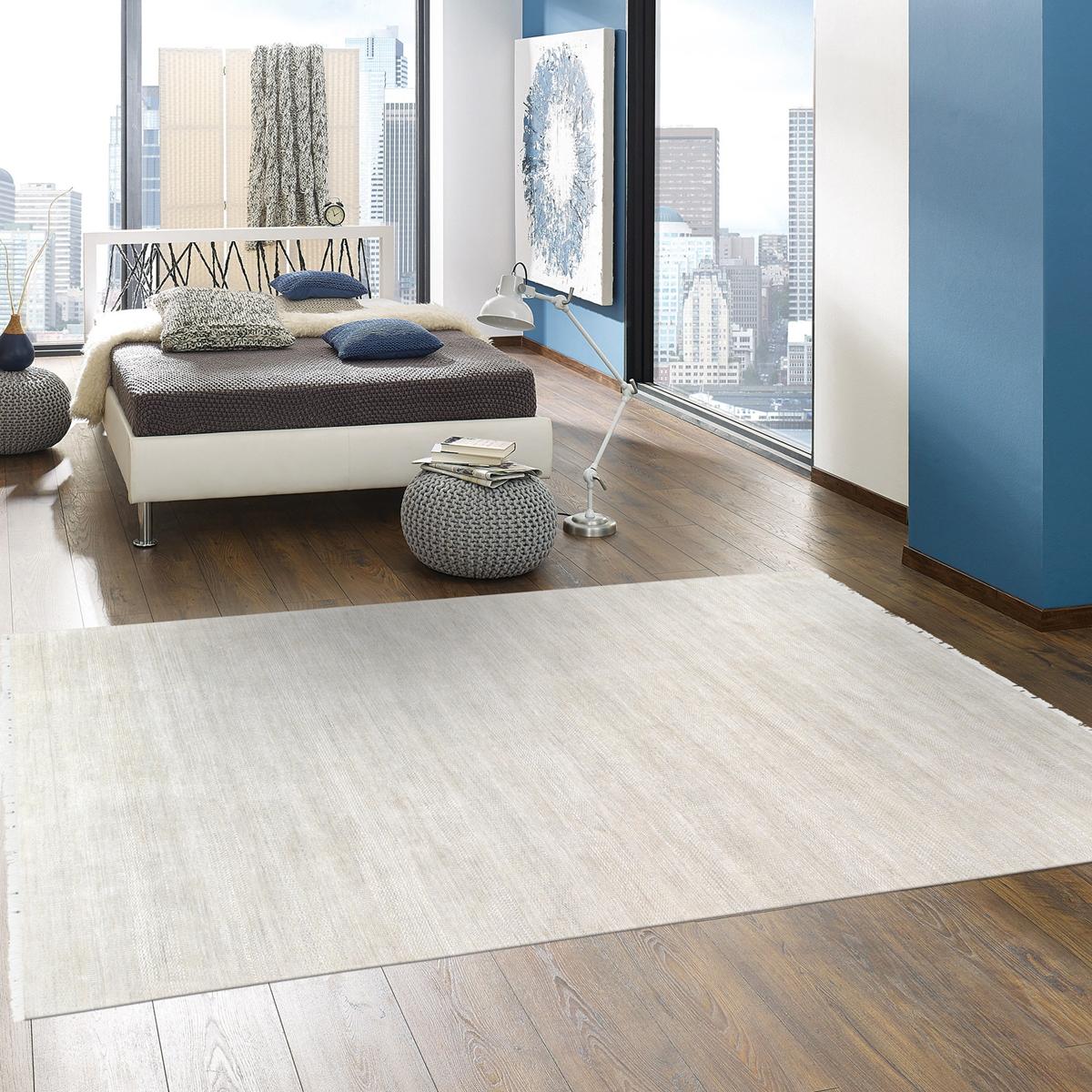 Transitional Hand-Knotted Bamboo Silk & Wool Area Rug