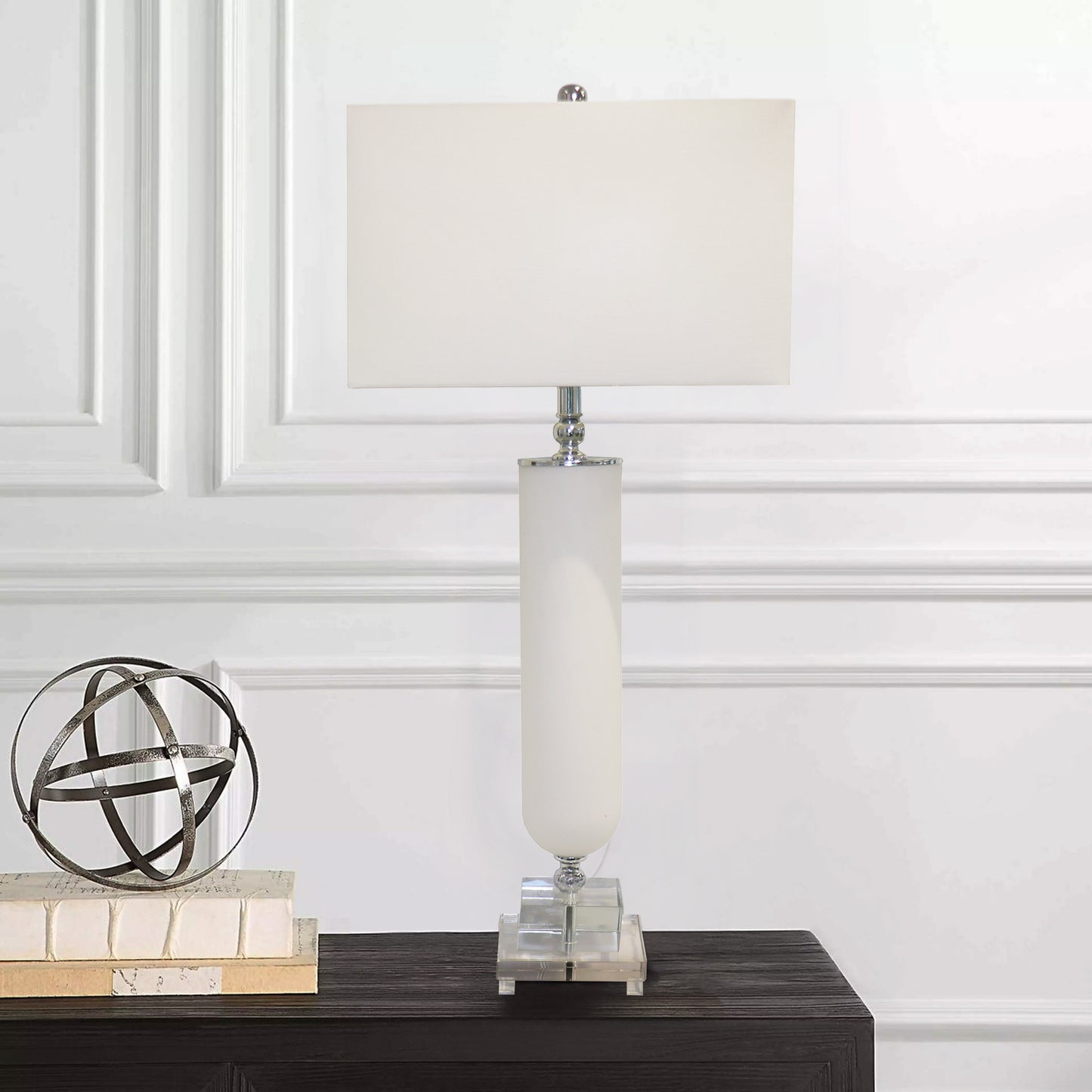 Frosted Glass & Lucite Pedestal Table Lamp