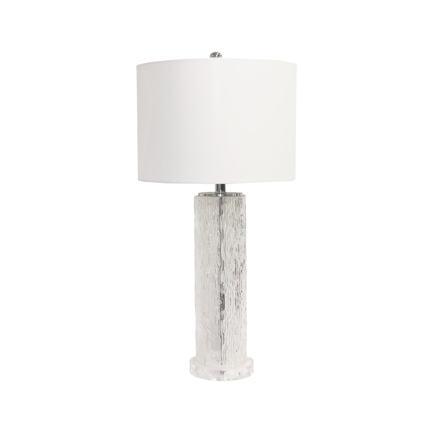 Modern Textured Glass Table Lamp with White Drum Shade