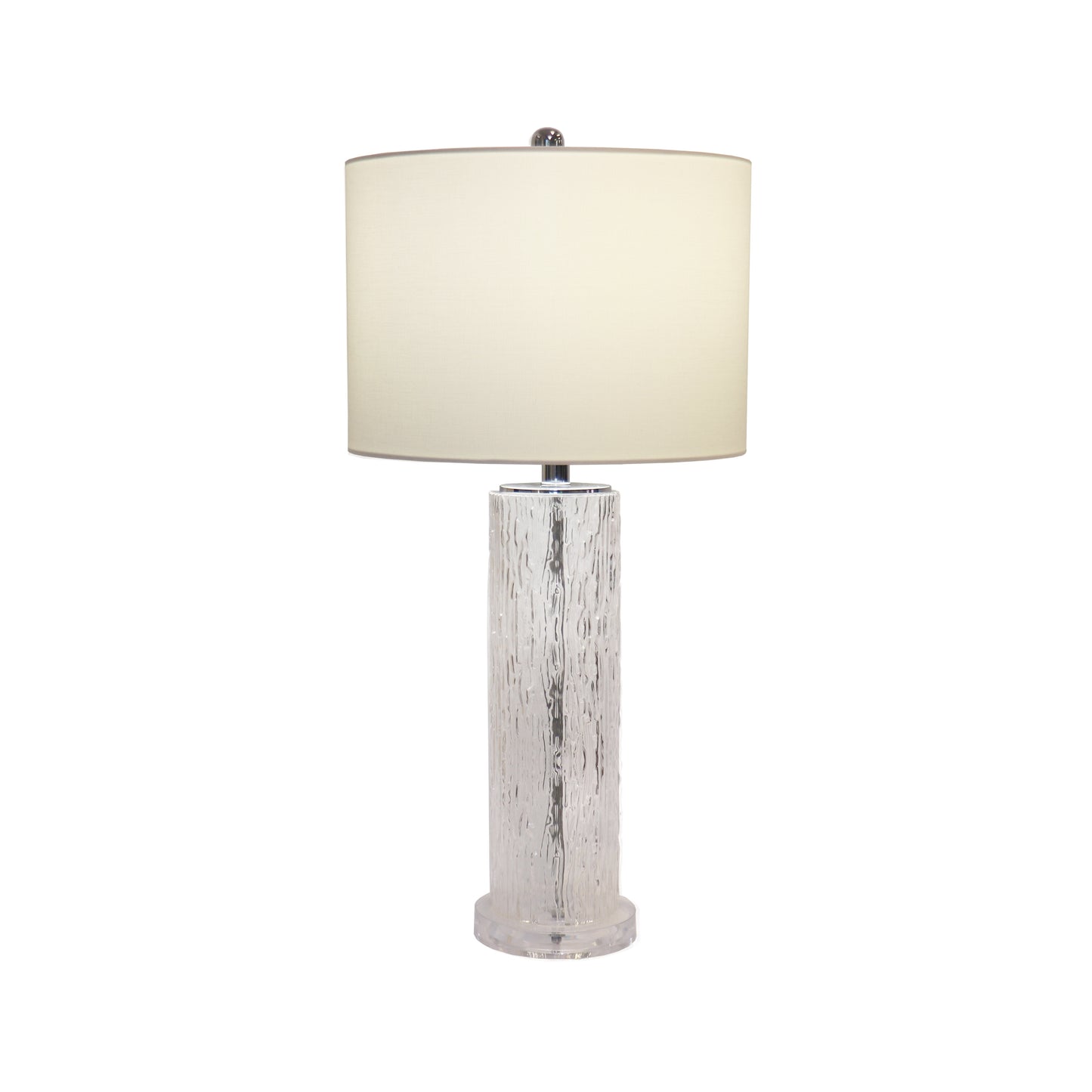 Modern Textured Glass Table Lamp with White Drum Shade