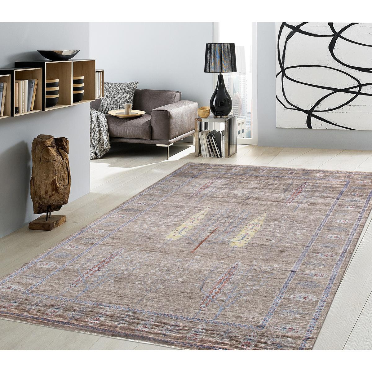 Tribal Hand-Knotted Bamboo Silk Area Rug