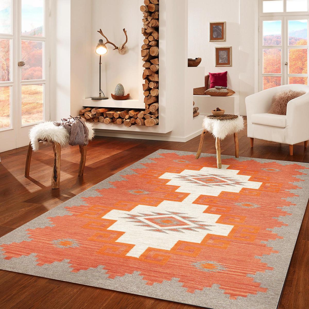 Tuscany Reversible Wool Beige/Orange Area Rug
