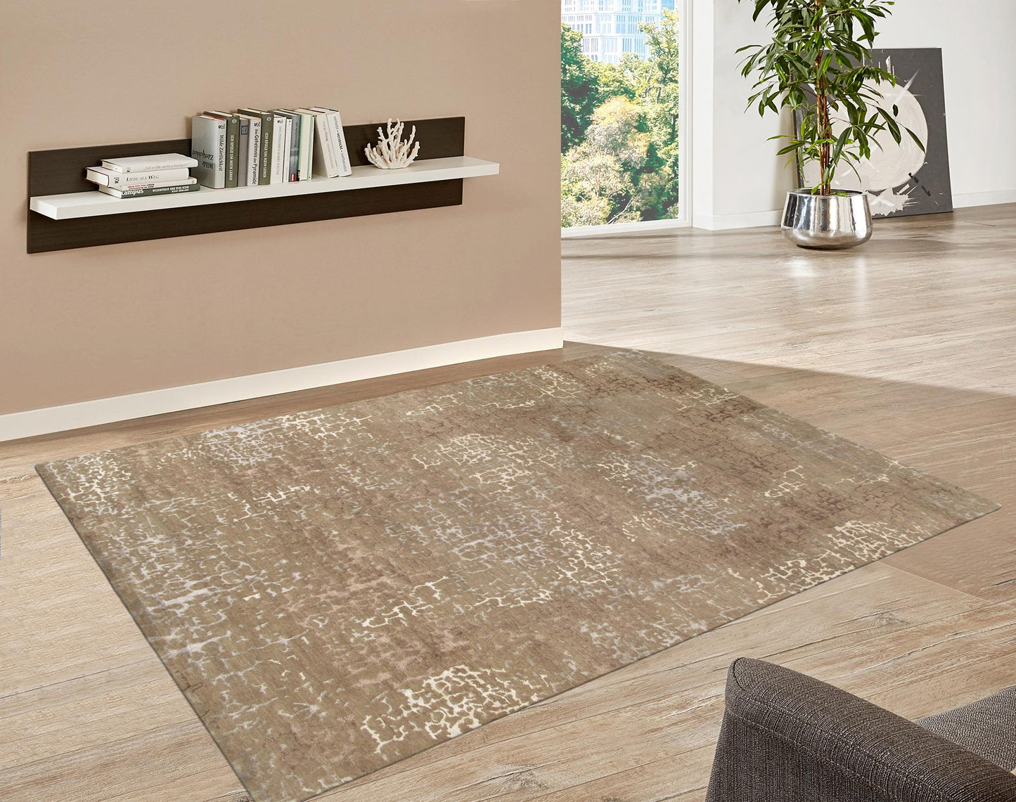 Modern Hand-Knotted Silk & Wool Area Rug
