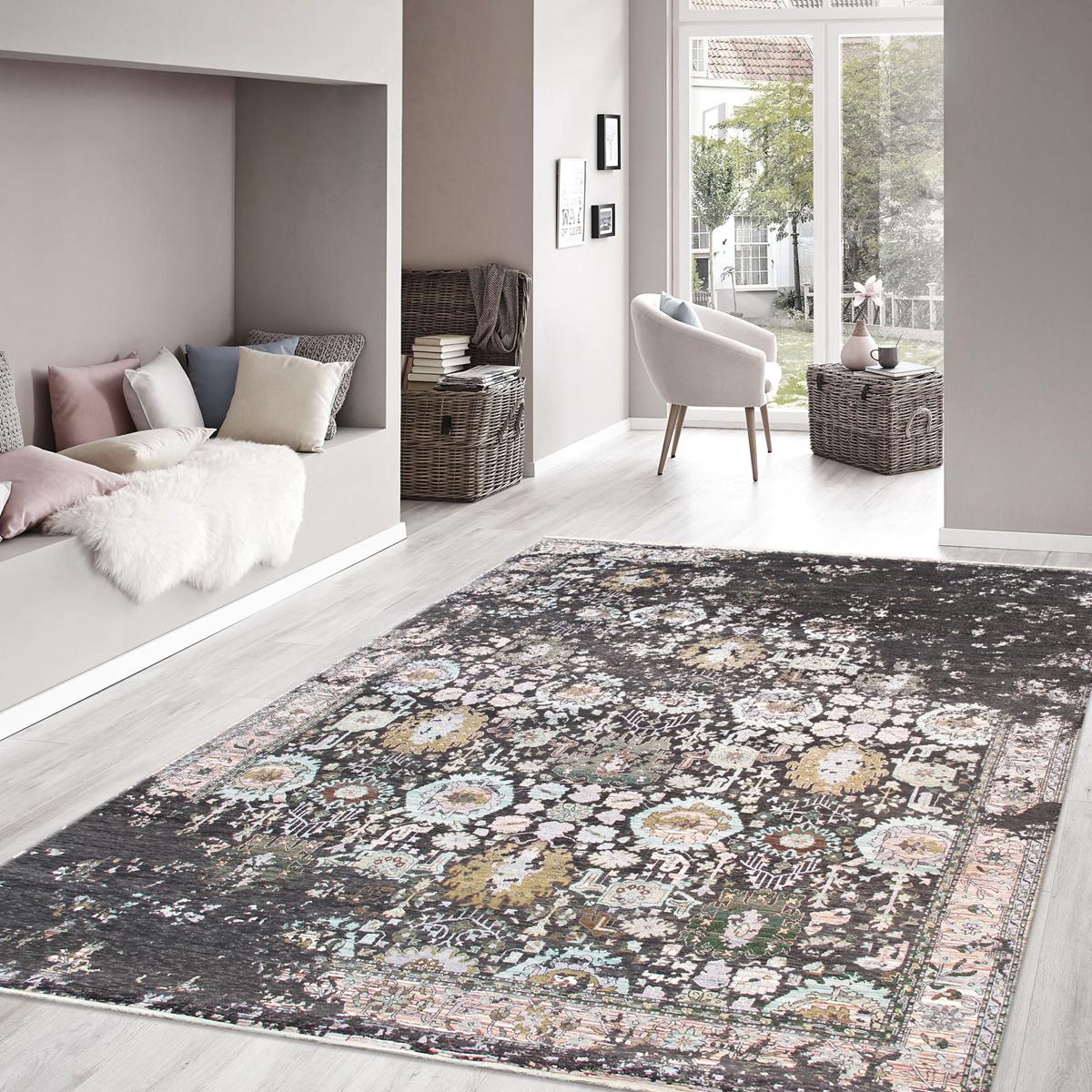 Transitional Hand-Knotted Bamboo Silk & Wool Area Rug