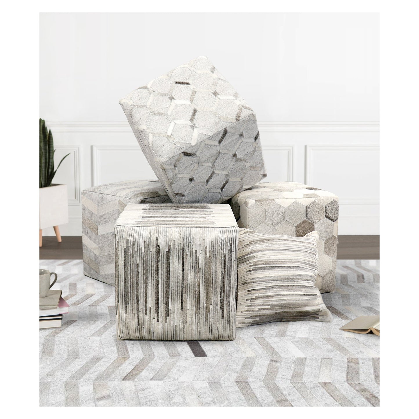 Galaxy Cowhide Cube Ottoman_Stripes