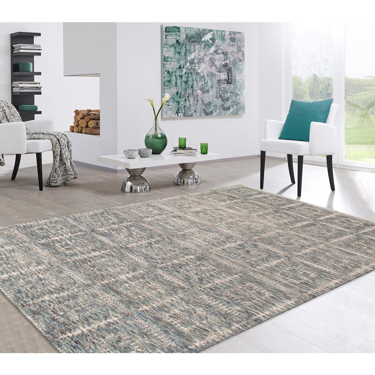 Transitional Hand-Knotted Wool Area Rug
