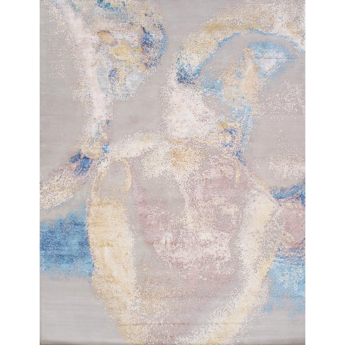 Modern Hand-Knotted Viscose Silk & Wool Area Rug