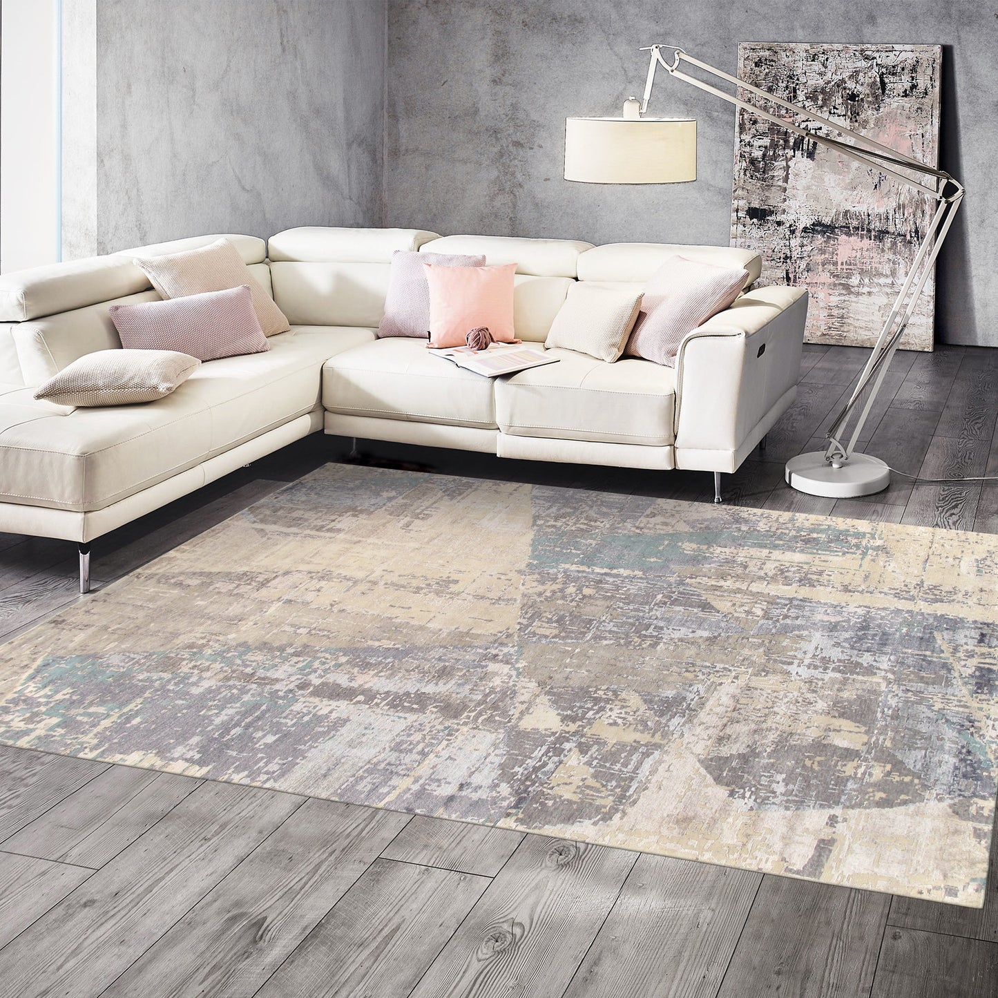 Modern Hand-Knotted Bamboo Silk & Wool Area Rug