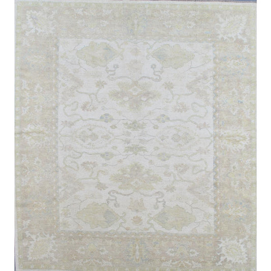 Oushak Hand-Knotted Ivory/Light Brown Wool Area Rug