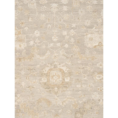 Oushak Hand-Knotted Silver/Beige Wool Area Rug