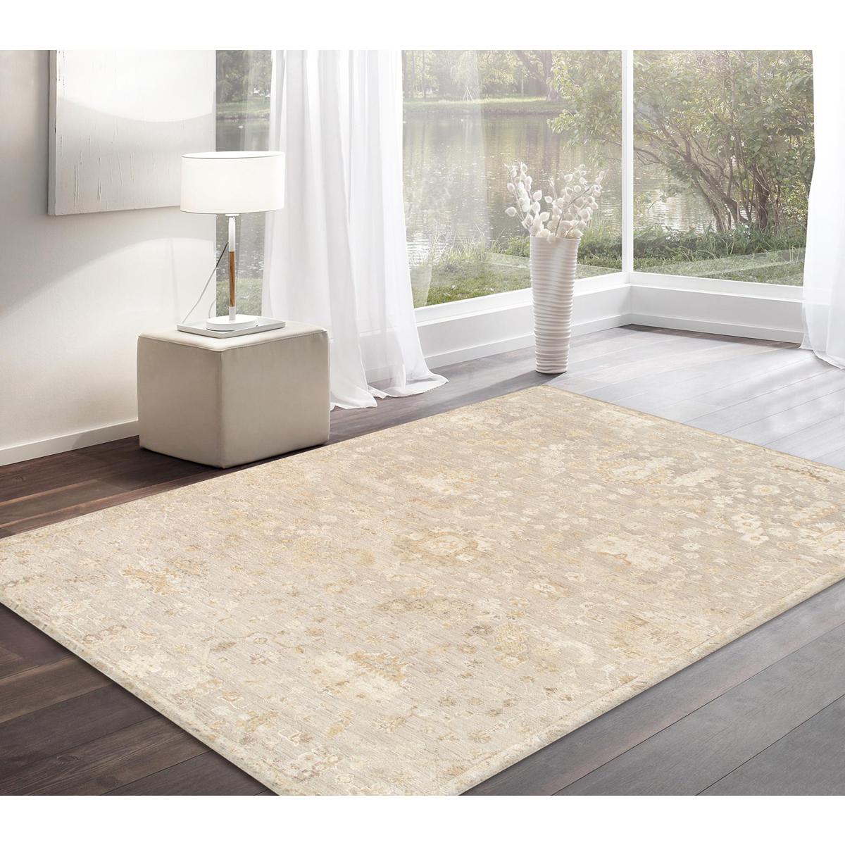 Oushak Hand-Knotted Silver/Beige Wool Area Rug