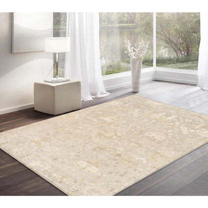 Oushak Hand-Knotted Silver/Beige Wool Area Rug