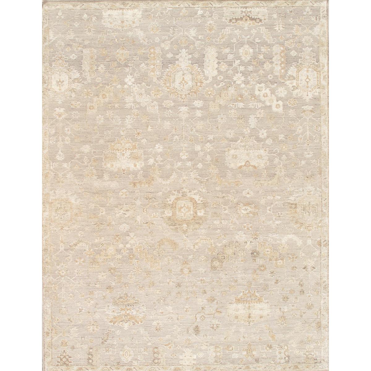Oushak Hand-Knotted Silver/Beige Wool Area Rug
