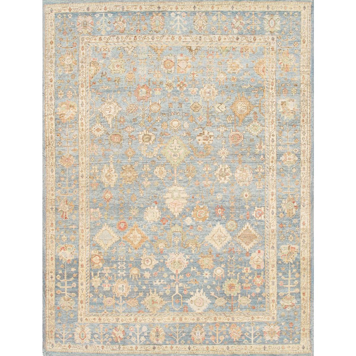 Oushak Hand-Knotted Light Blue Wool Area Rug