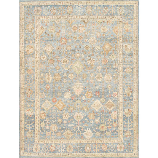 Oushak Hand-Knotted Light Blue Wool Area Rug