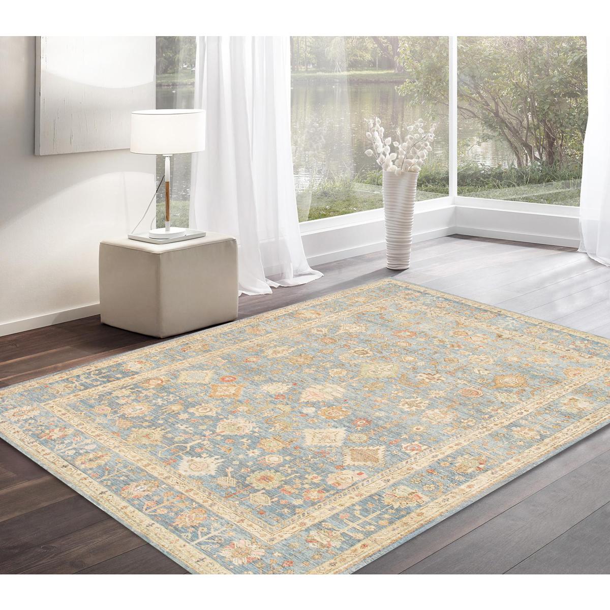 Oushak Hand-Knotted Light Blue Wool Area Rug