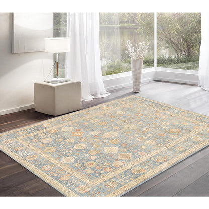 Oushak Hand-Knotted Light Blue Wool Area Rug