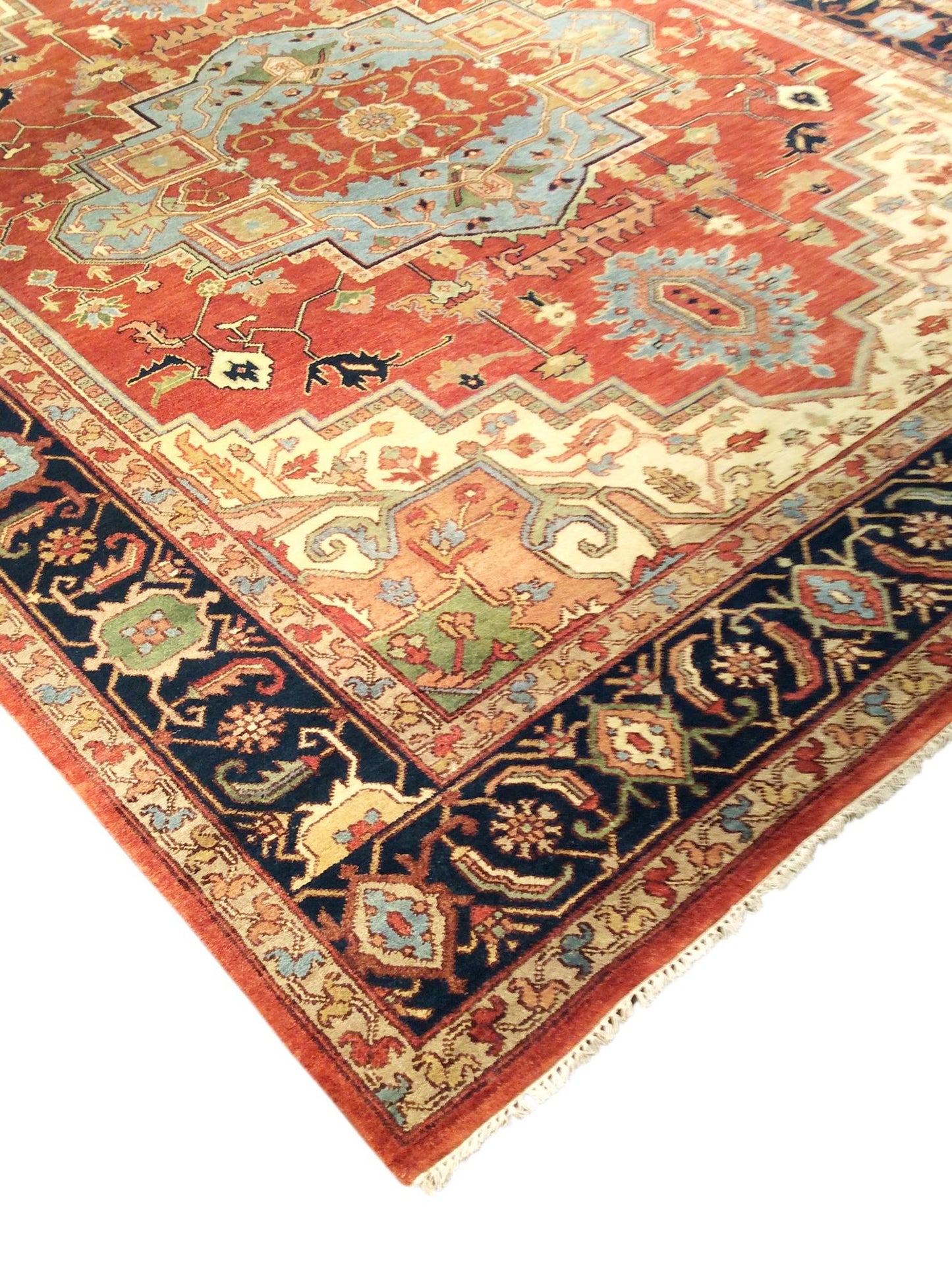 Serapi Oriental Hand-Knotted Wool Rust/Navy Area Rug