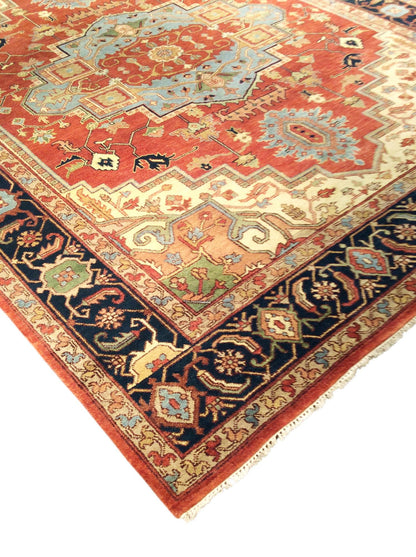 Serapi Oriental Hand-Knotted Wool Rust/Navy Area Rug