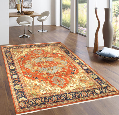 Serapi Oriental Hand-Knotted Wool Rust/Navy Area Rug
