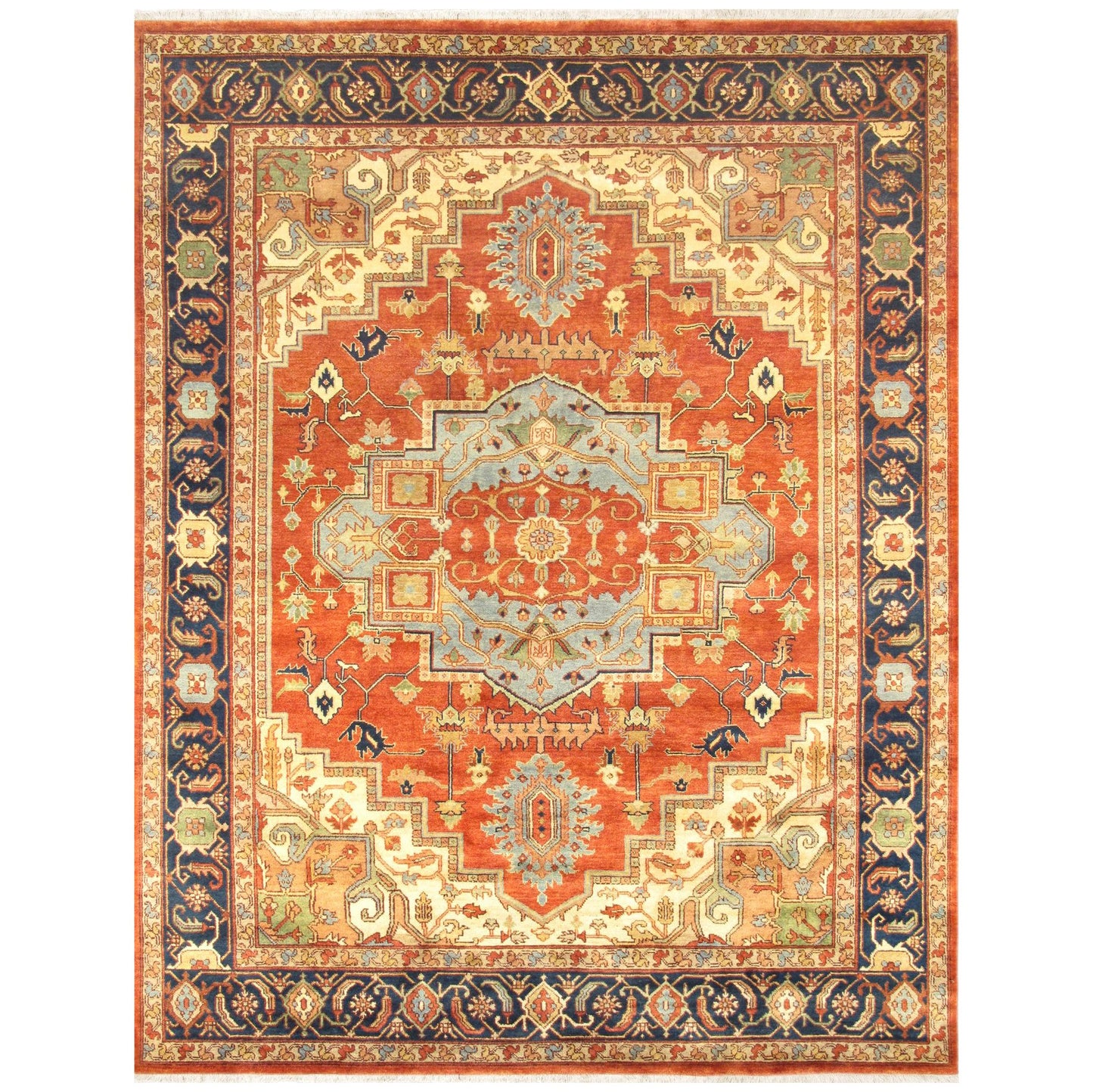 Serapi Oriental Hand-Knotted Wool Rust/Navy Area Rug