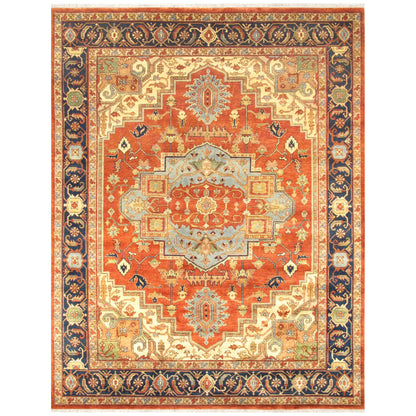 Serapi Oriental Hand-Knotted Wool Rust/Navy Area Rug