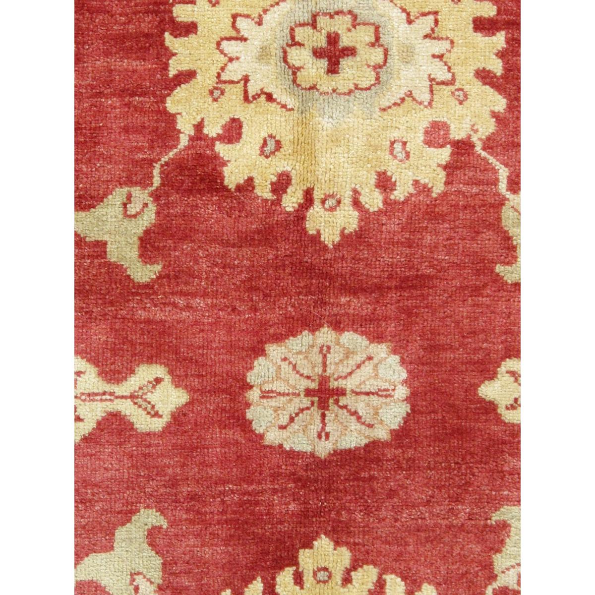 Oushak Hand-Knotted Red/Ivory Wool Area Rug