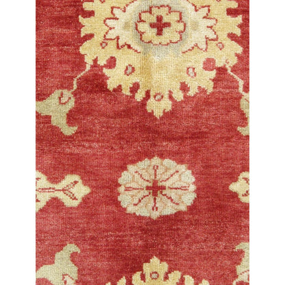 Oushak Hand-Knotted Red/Ivory Wool Area Rug