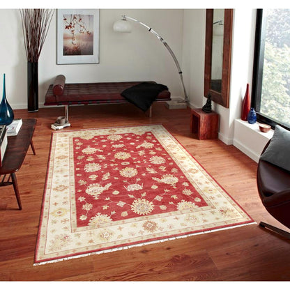 Oushak Hand-Knotted Red/Ivory Wool Area Rug