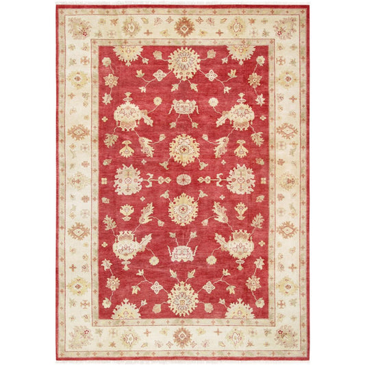 Oushak Hand-Knotted Red/Ivory Wool Area Rug