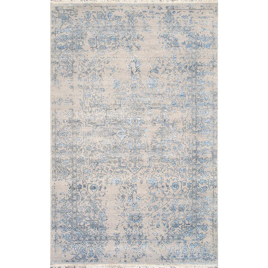 Transitional Hand-Knotted Bamboo Silk & Wool Area Rug