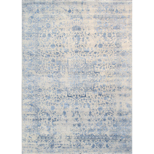 Transitional Hand-Knotted Bamboo Silk & Wool Area Rug