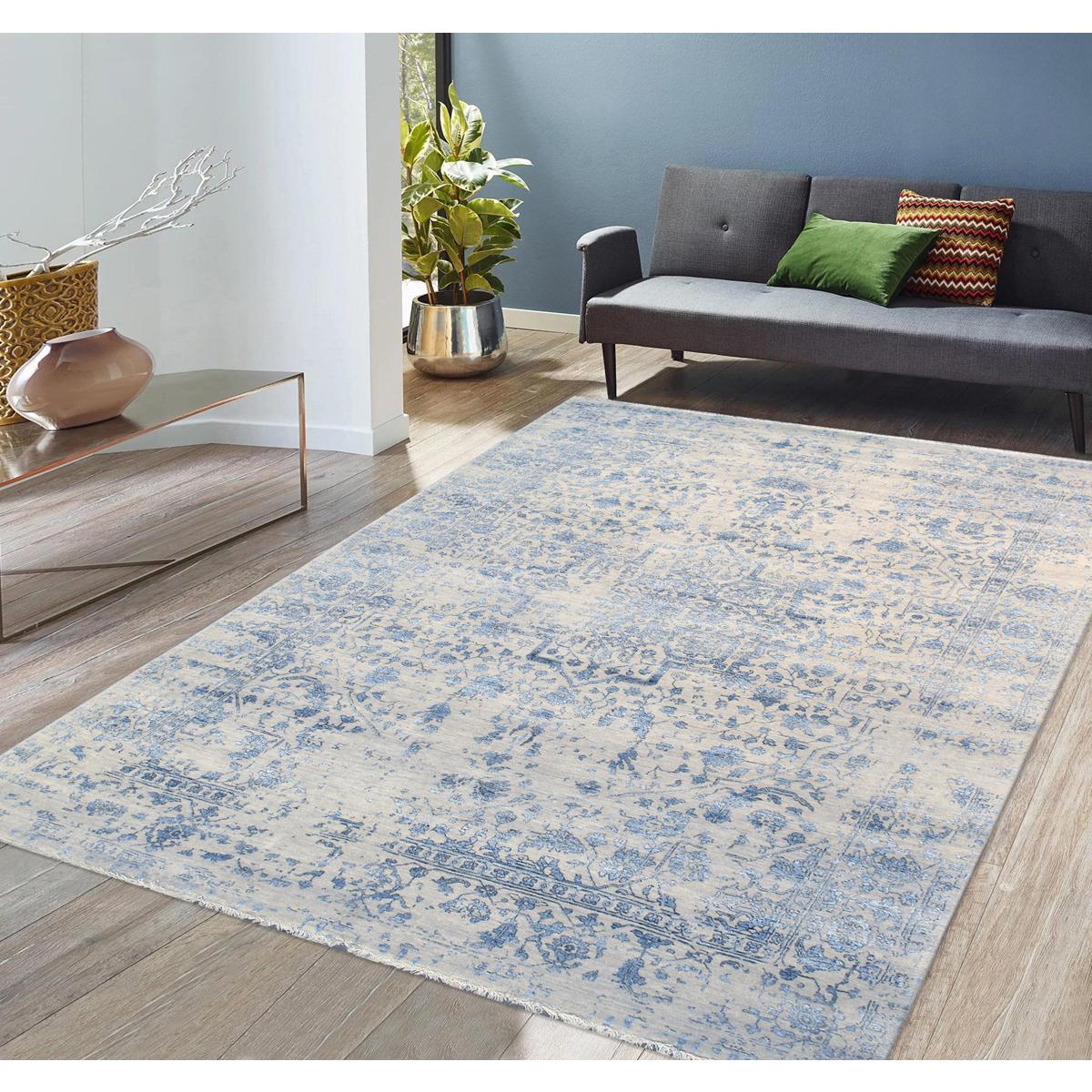 Transitional Hand-Knotted Bamboo Silk & Wool Area Rug