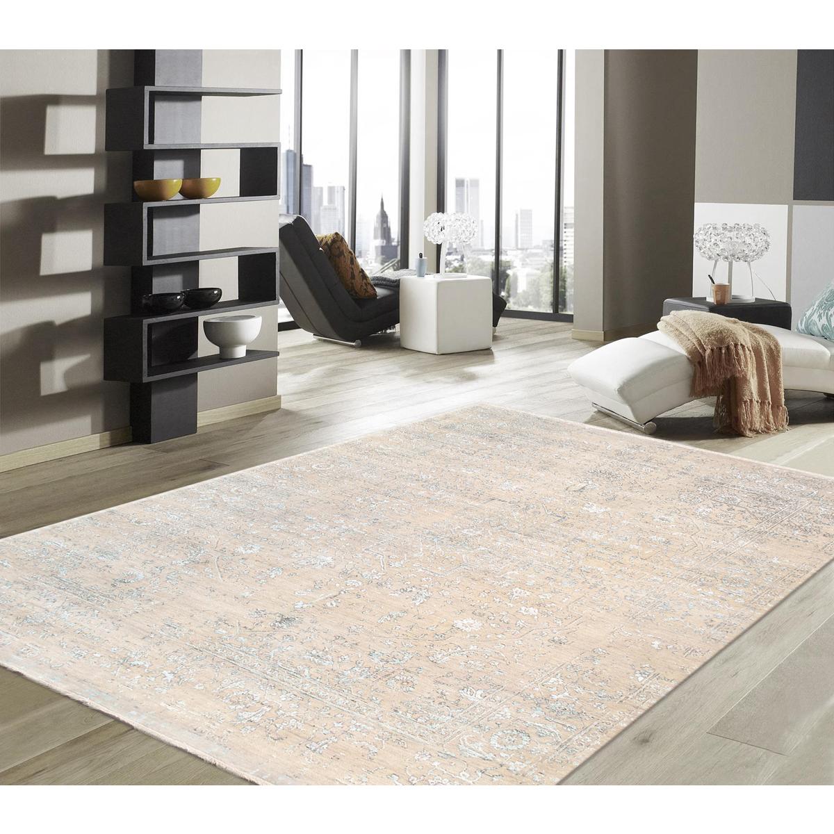 Transitional Hand-Knotted Bamboo Silk & Wool Area Rug