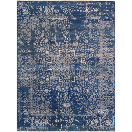 Transitional Hand-Knotted Bamboo Silk & Wool Area Rug