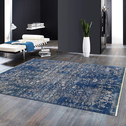 Transitional Hand-Knotted Bamboo Silk & Wool Area Rug