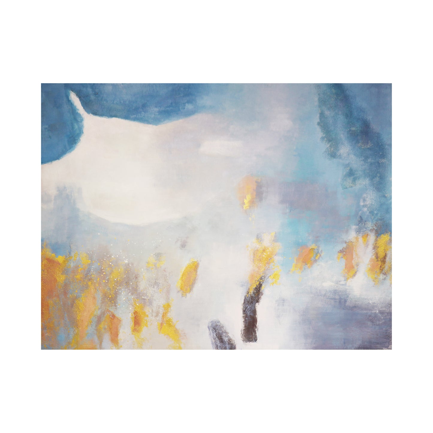 Prism — Hand-Painted Abstract Oil Painting on Canvas, Blue & Beige with Gold Accents