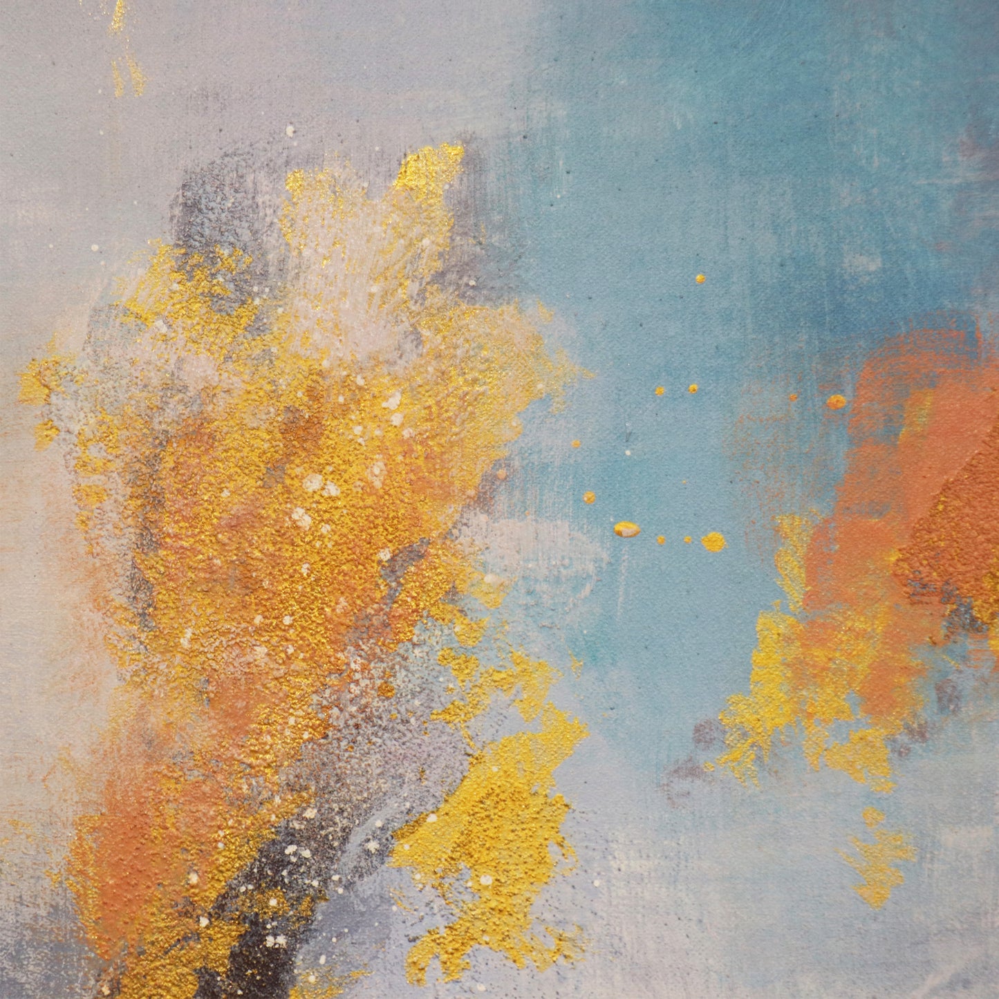 Prism — Hand-Painted Abstract Oil Painting on Canvas, Blue & Beige with Gold Accents