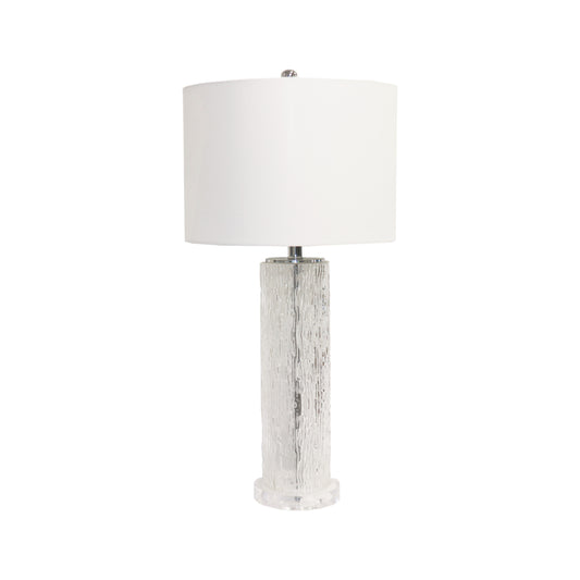 Modern Textured Glass Table Lamp with White Drum Shade