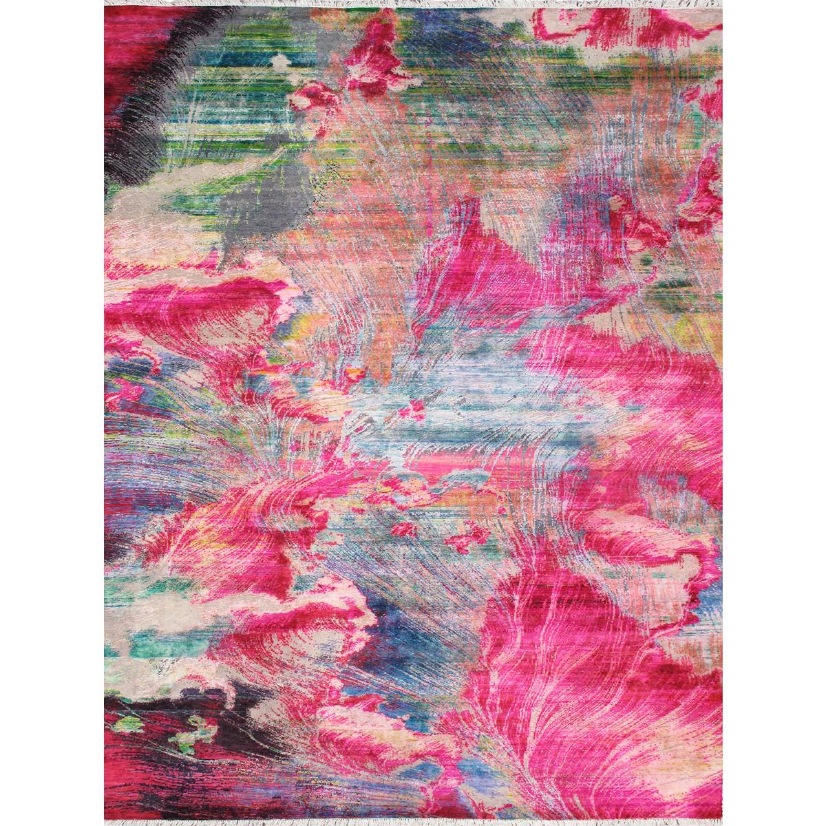 Modern Hand-Knotted Sari Silk & Wool Area Rug