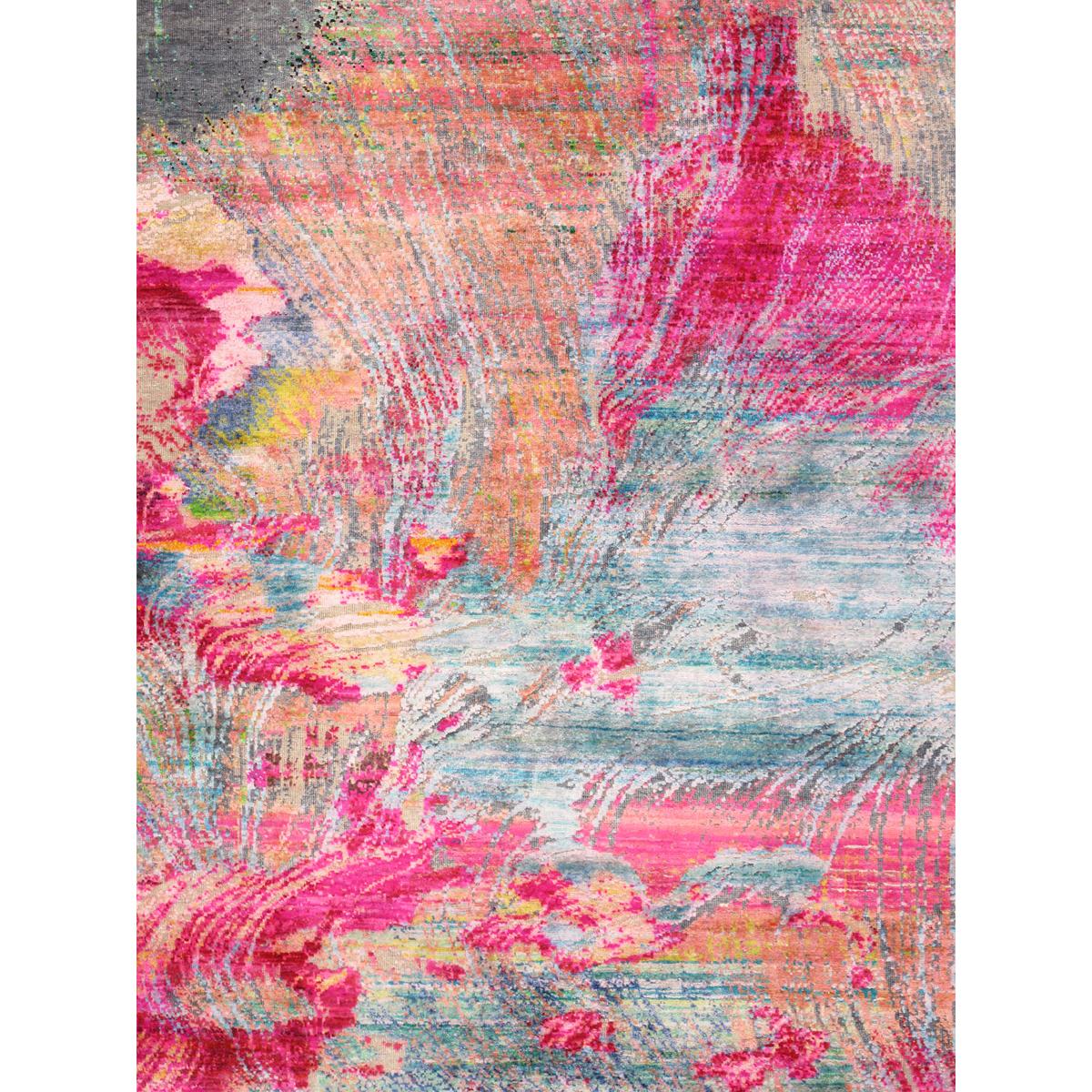 Modern Hand-Knotted Sari Silk & Wool Area Rug