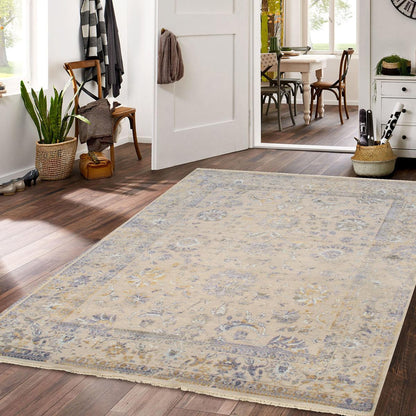 Transitional Hand-Knotted Bamboo Silk & Wool Area Rug