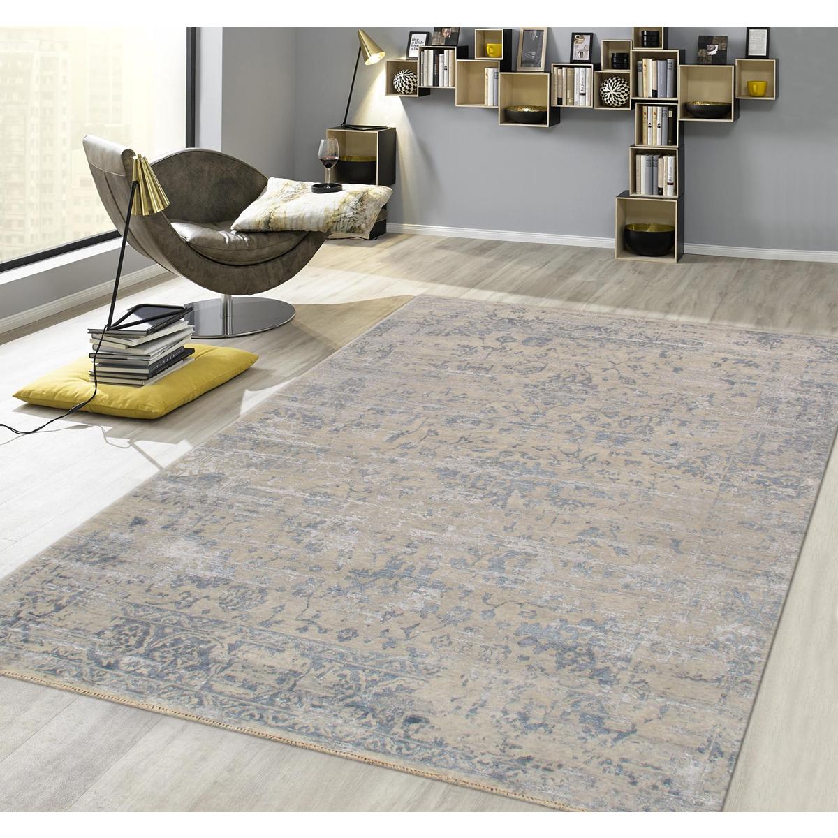 Transitional Hand-Knotted Bamboo Silk & Wool Area Rug