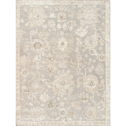 Oushak Hand-Knotted Silver/Beige Wool Area Rug