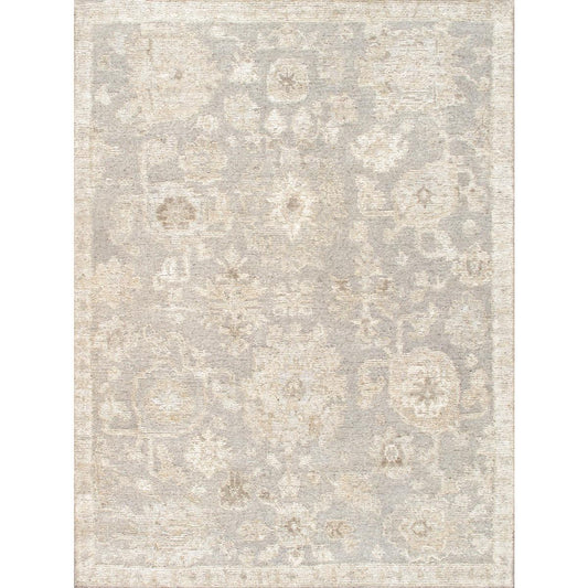 Oushak Hand-Knotted Silver/Beige Wool Area Rug