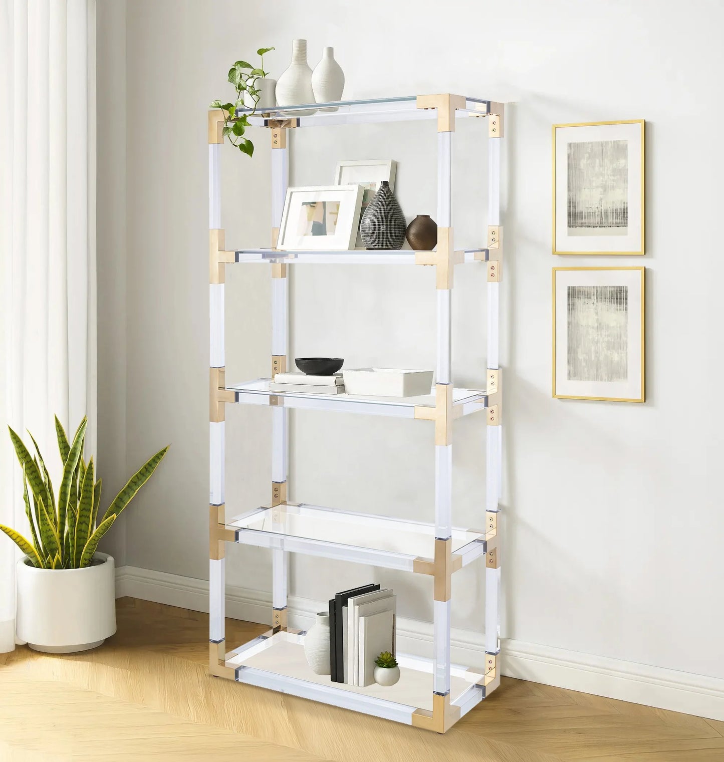 Mira Modern Glass Etagere Bookcase