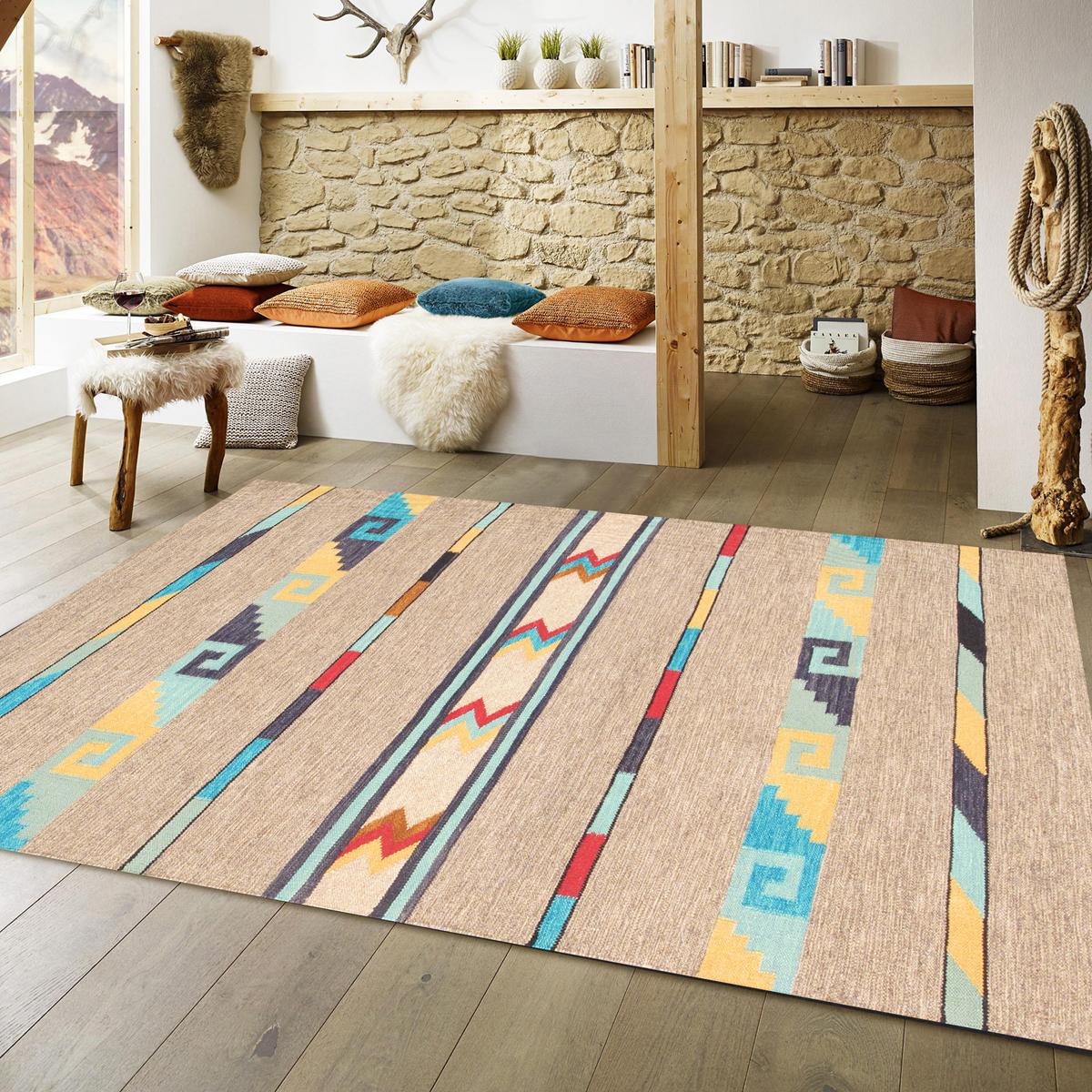Tuscany Reversible Wool Mocha/Multi Area Rug