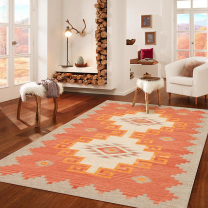 Tuscany Reversible Wool Mocha/Orange Area Rug