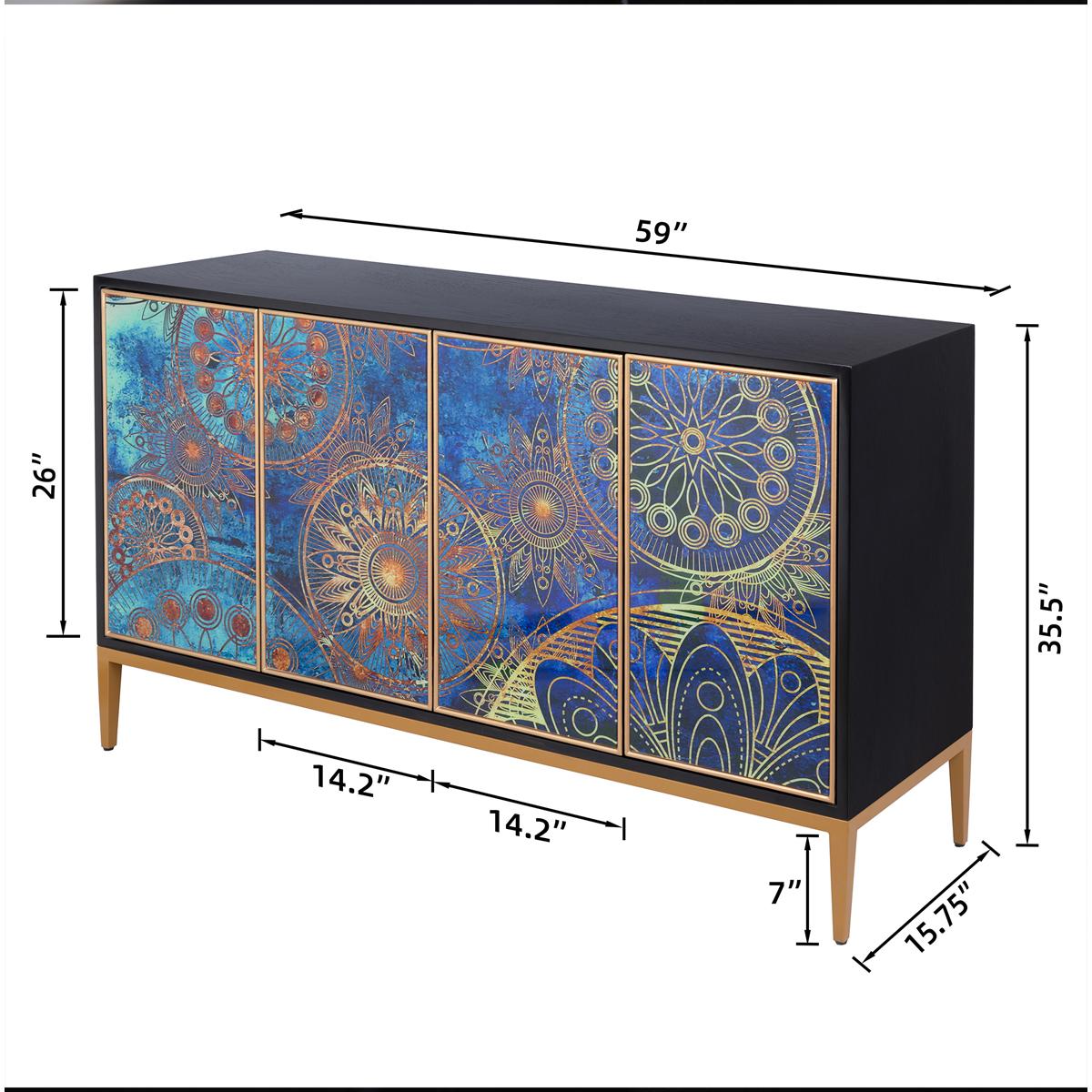Eclipta 4-Door Modern Sideboard Cabinet, Multicolor